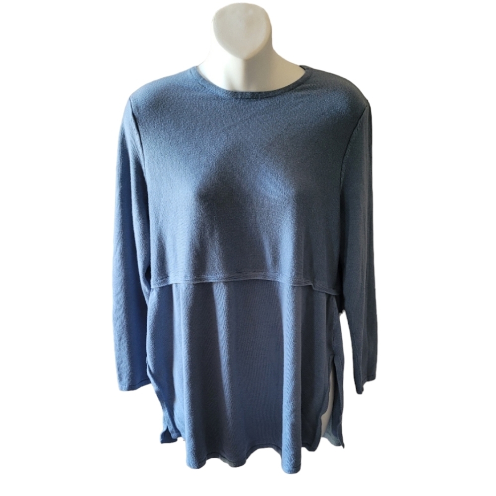 J.Jill Blue Long Knit Tunic Top Layered Look Size Large Wool Blend